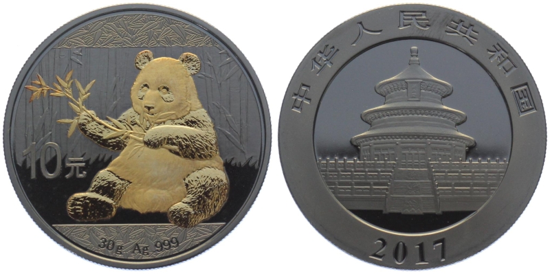 China 10 Yuan 2017 Silber Panda - 30 gr. Feinsilber - Schwarz Ruthenium Veredelung